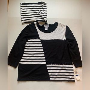 Alfred Dunner Women's XL Black/White Sweater/Scarf Office/Work